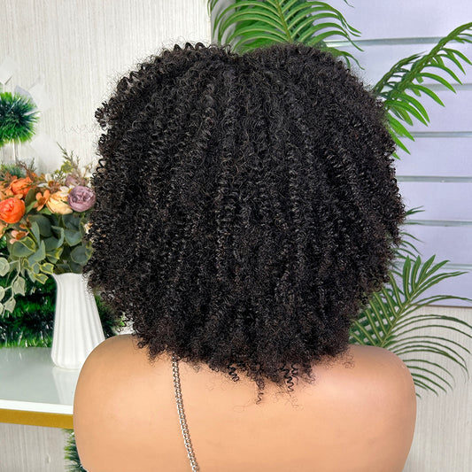 High Quality Nature Black Kinky Curly Raw Human Hair Wigs