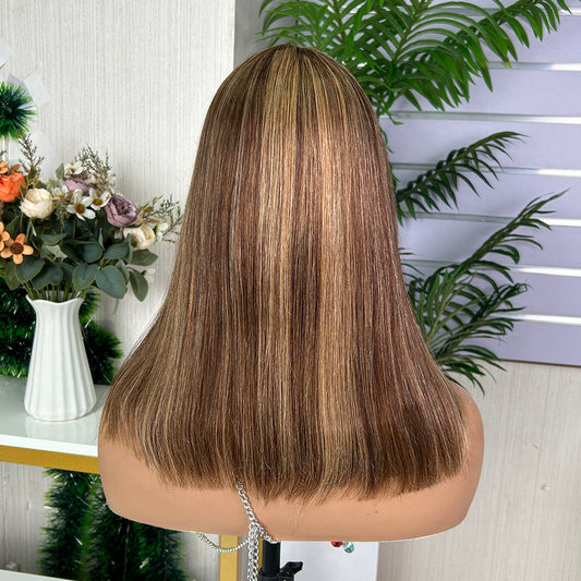 Piano Raw Human Hair Straight Fringe Wigs