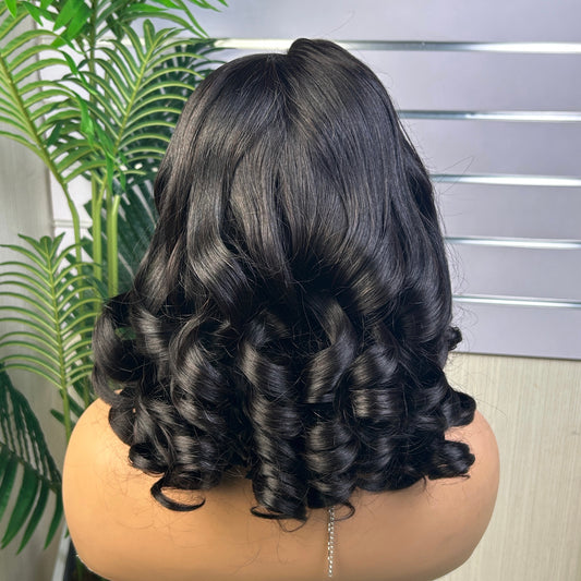 High Quality Nature Black Loose Boncy Virgin Human Hair Wigs