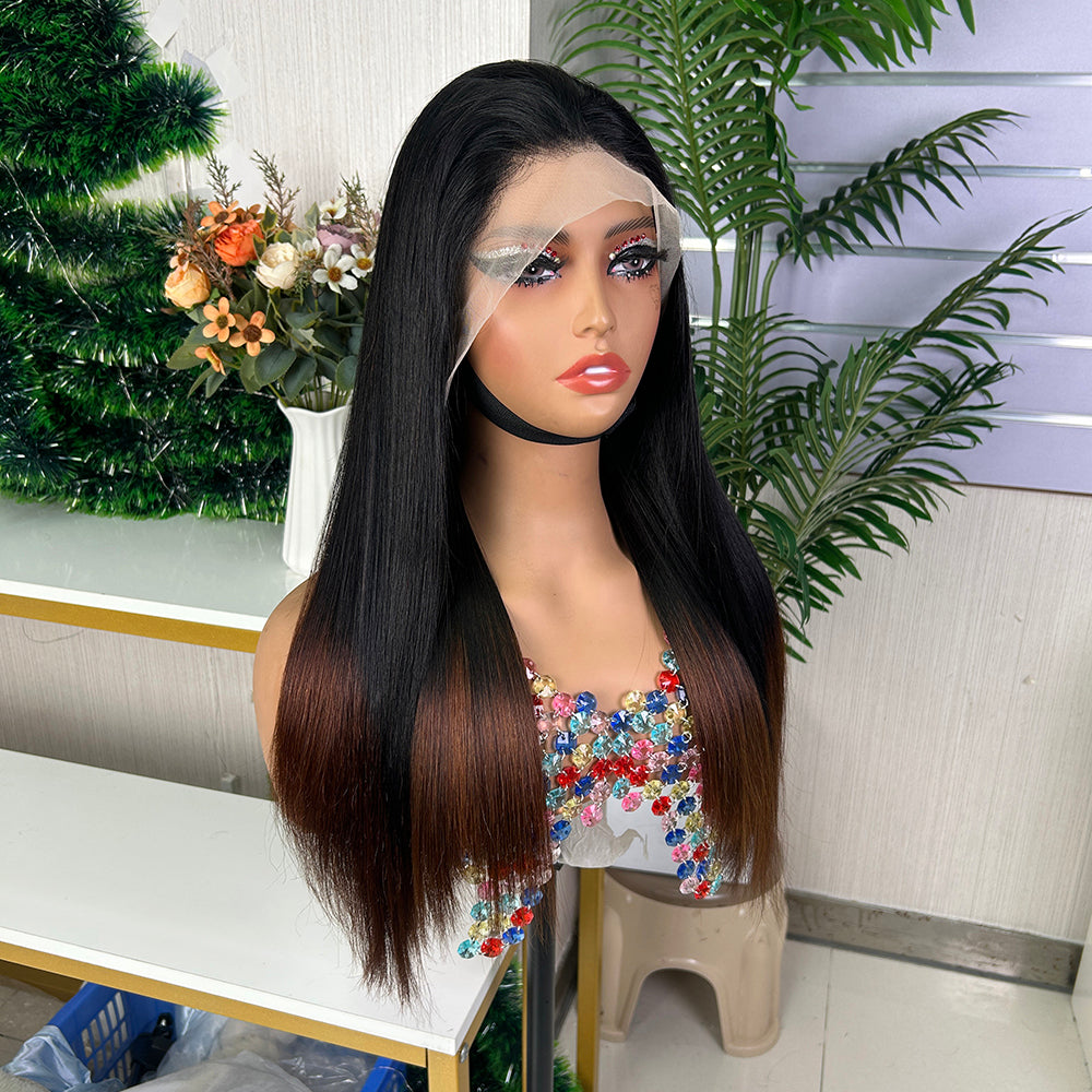 High Quality Black & Honey Brown Frontal Raw Hair Super Double Drawn Bob Wigs