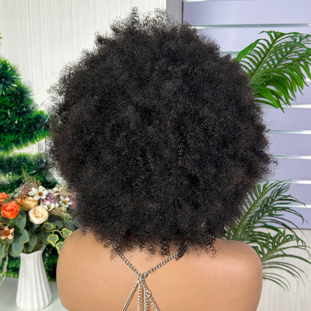 Nature Black Raw Hair Afro Curly Human Hair Fringe Wig(Custom Order)