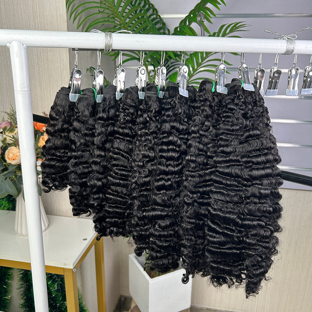 Nature Black Remy Hair Sdd Burmese Curly Hair With 2 Bundles