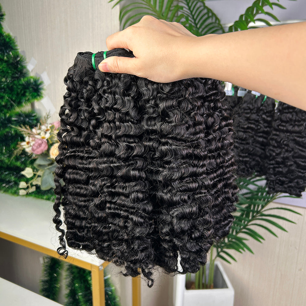 Nature Black Remy Hair Sdd Burmese Curly Hair With 2 Bundles