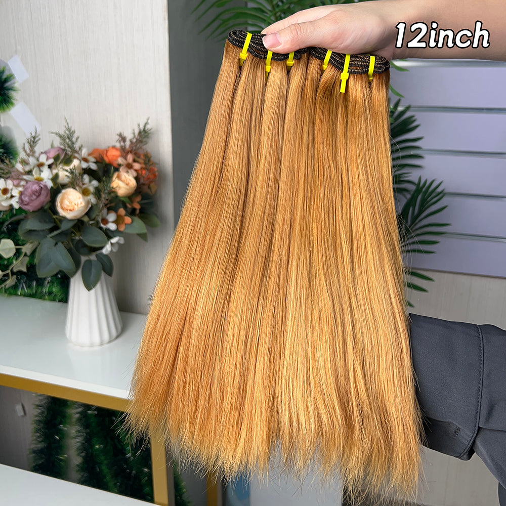 High Light Brown Super Double Drawn Virgin Hair Straight Hair With 2 Bundles