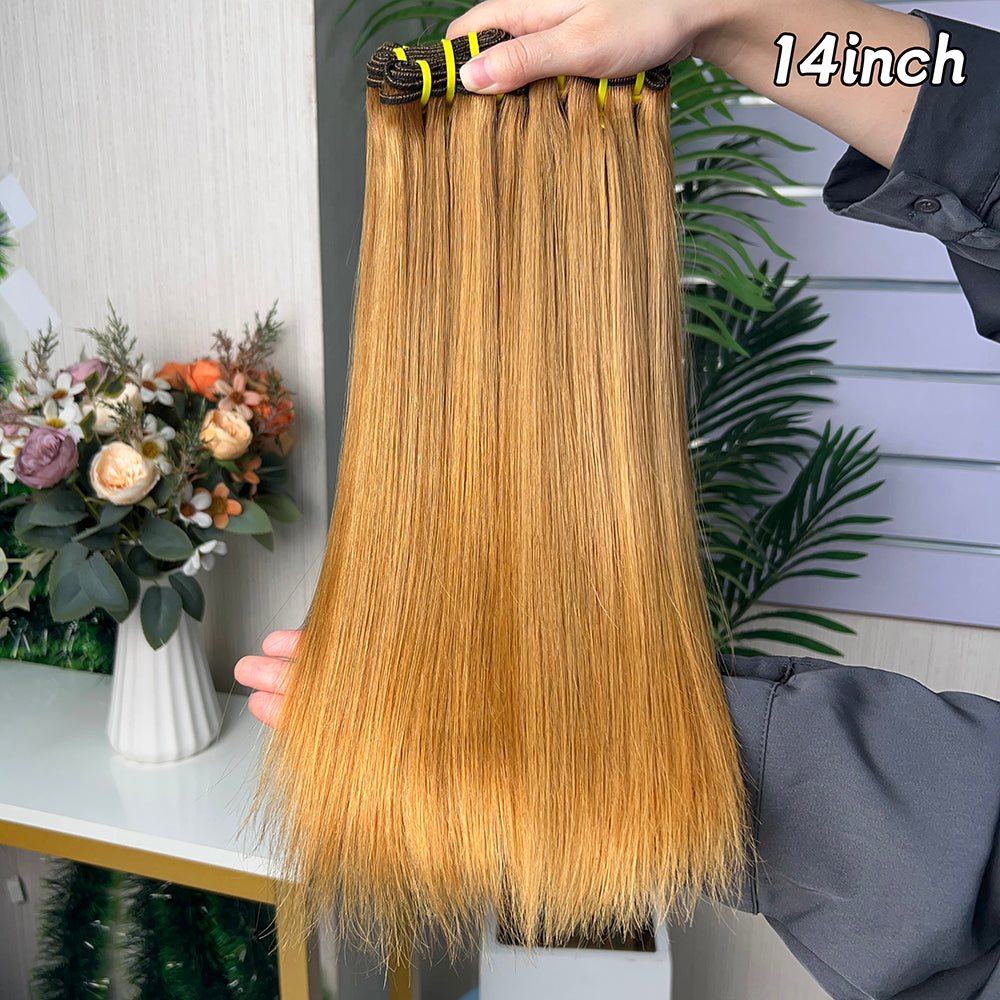 High Light Brown Super Double Drawn Virgin Hair Straight Hair With 2 Bundles