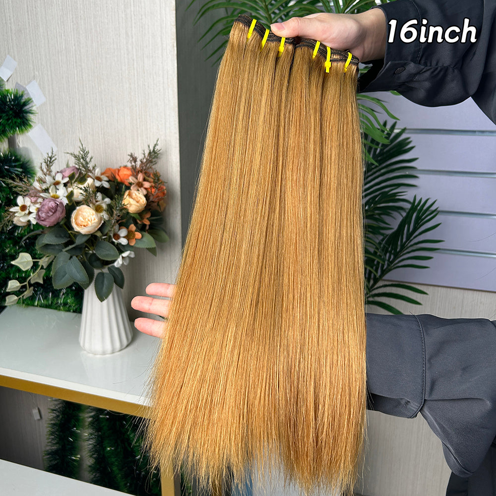 High Light Brown Super Double Drawn Virgin Hair Straight Hair With 2 Bundles