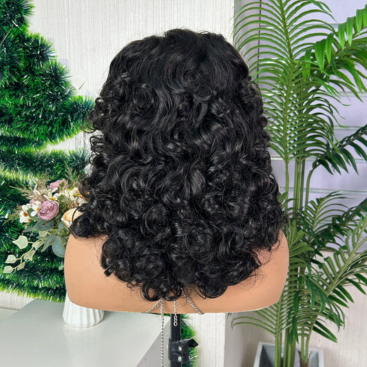 Nature Black Bouncy Lace Frontal Raw Human Hair Wigs