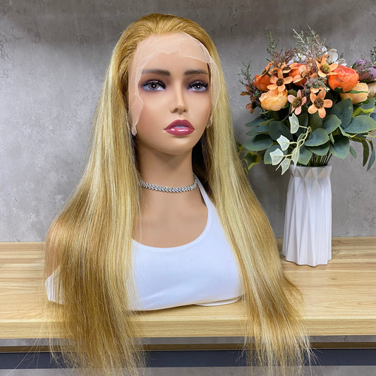 Haute Qualité Mélange Brun Blonde 13x4 Dentelle Frontale Remy Cheveux Humains Droite Perruques