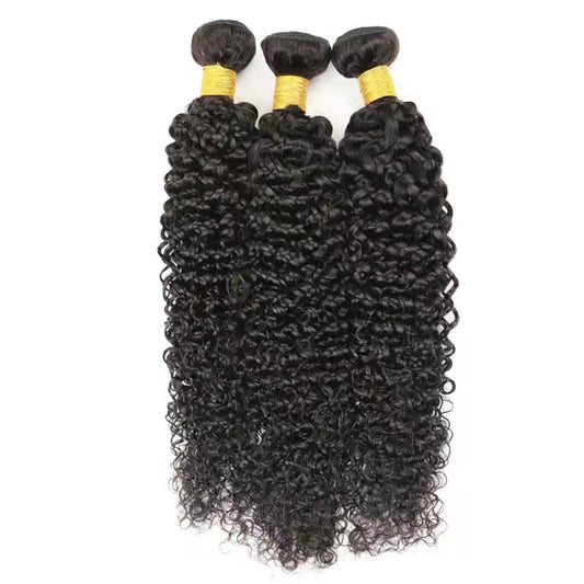Kinky Curly 100% cheveux humains 3 faisceaux avec 13x4 dentelle frontale noir naturel