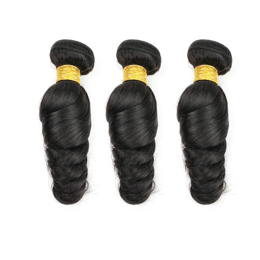 Vague lâche 100% cheveux humains 3 paquets avec le noir naturel frontal de la dentelle 13x4