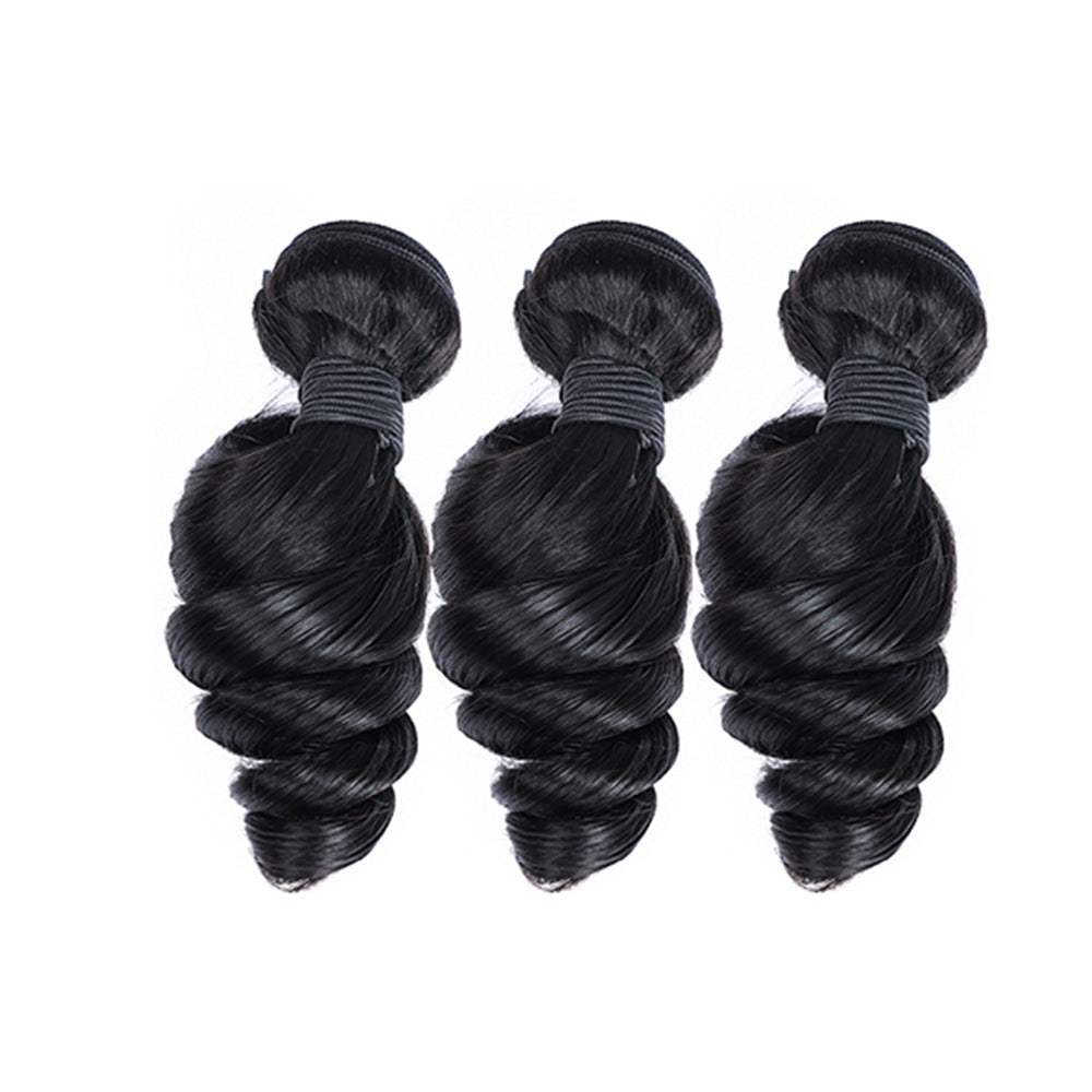 Loose Wave Remy Human Hair 3 Bundles Natural Black