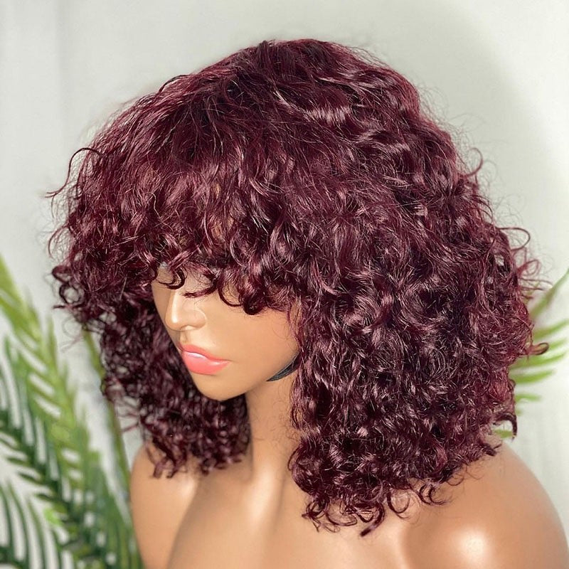 Wine Color Virgin Hair Water Wave Bob Wig