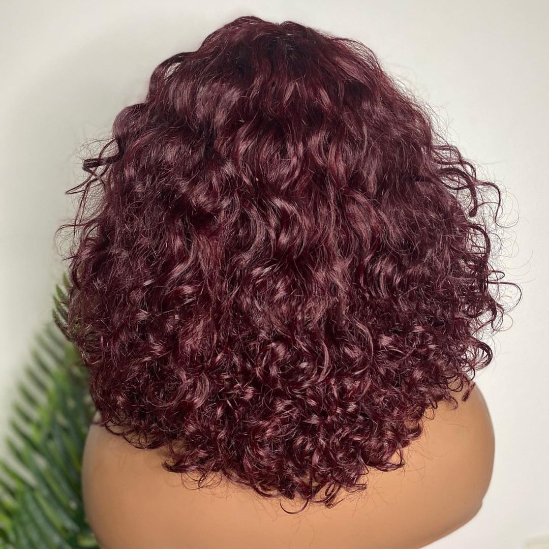 Wine Color Virgin Hair Water Wave Bob Wig