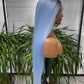 Blue long Length Straight Wigs Natural Hair Wig