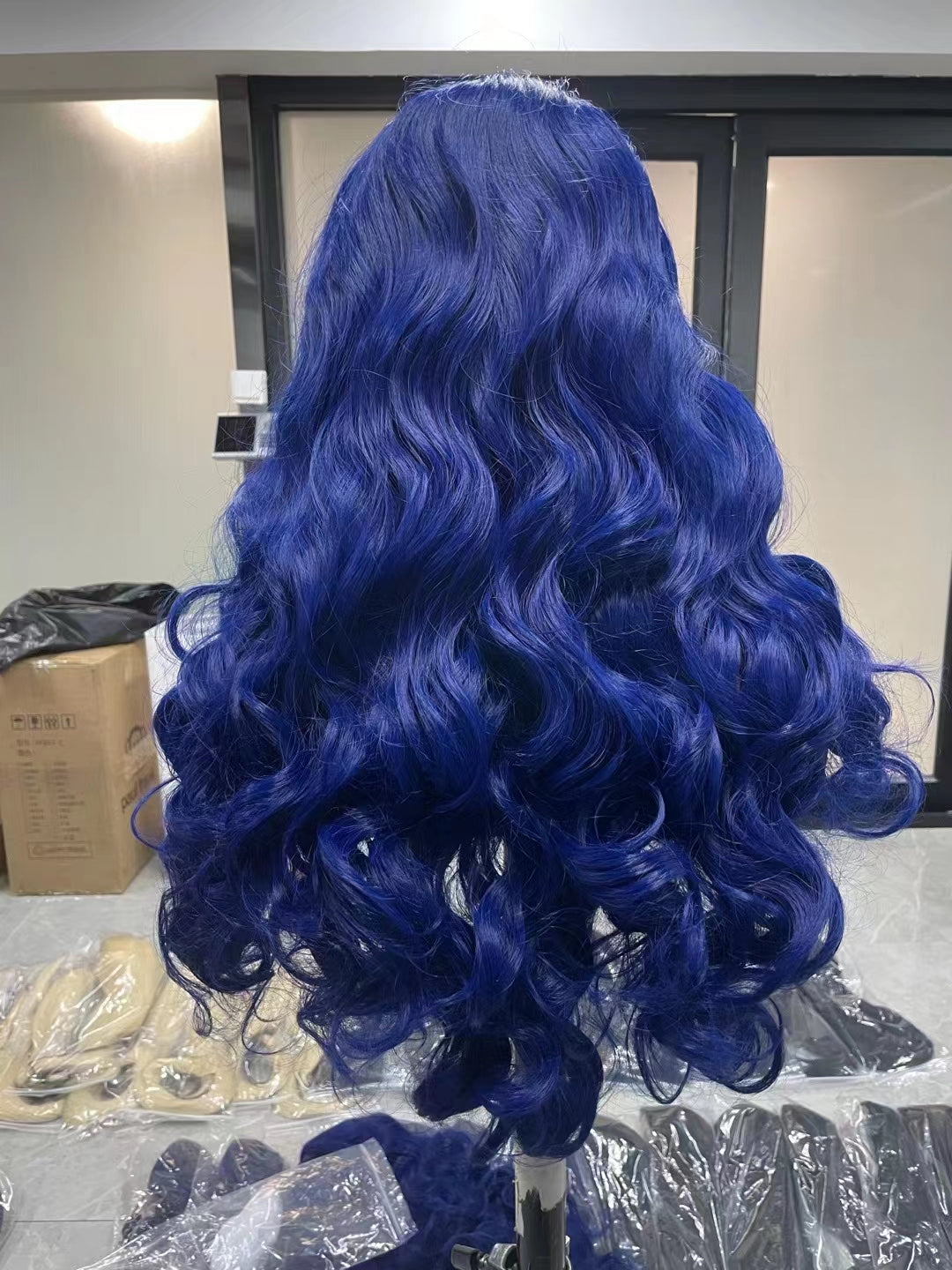 Long Straight Soft Hair Blue Body Wave Wig For Women HD Lace Front Wig Human Hair For Cosplay