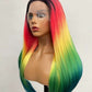 Straight Long Wig rainbow colors Highlights Wig