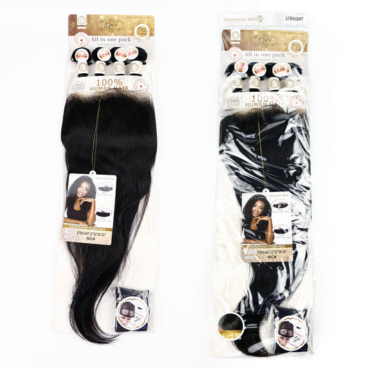 Naturel Noir Droit 4 Faisceaux Avec 13x4 Cheveux De Paquet Frontal En Dentelle (5PCS)