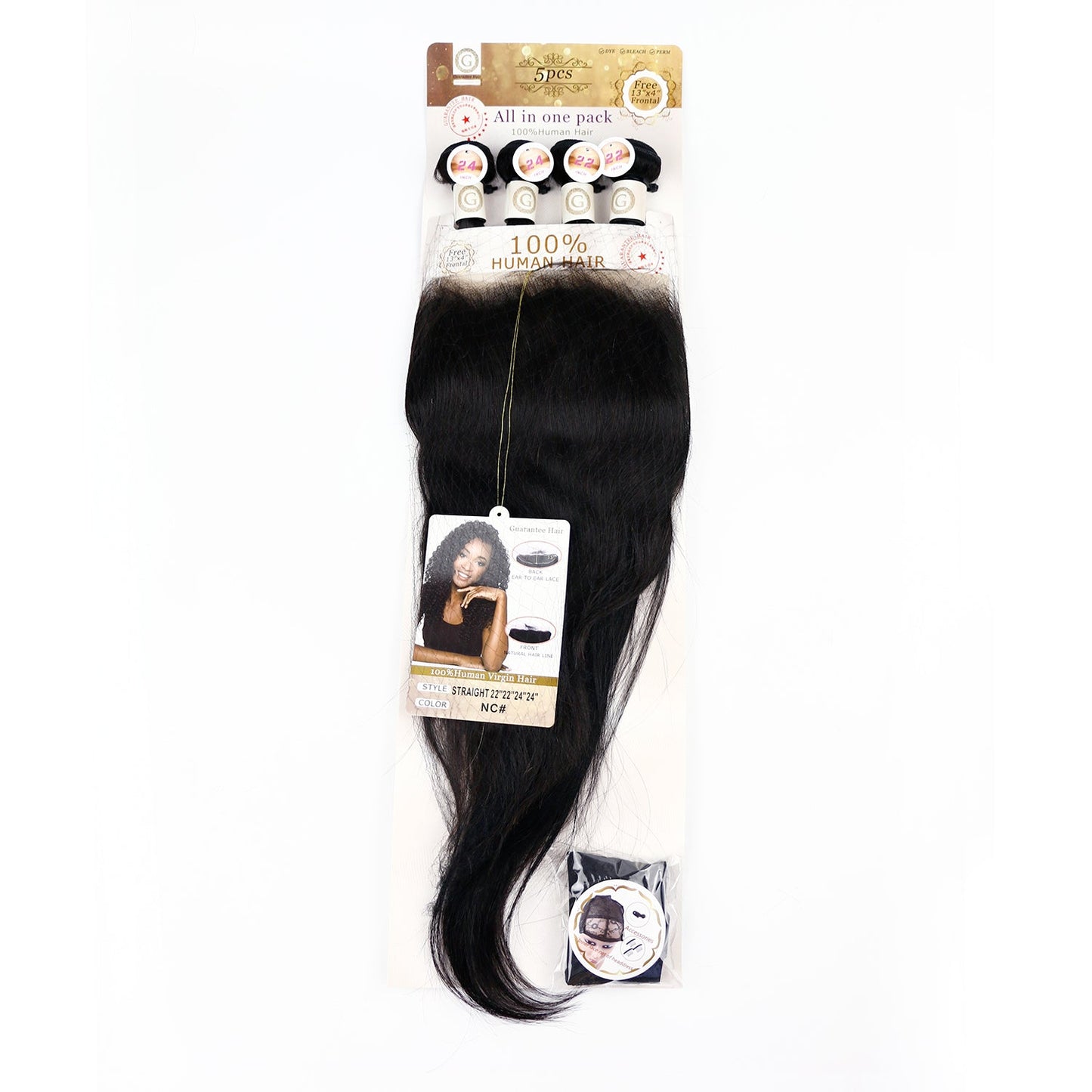 Natural Black Straight 4 Bundles With 13x4 Lace Frontal Packet Hair(5PCS)