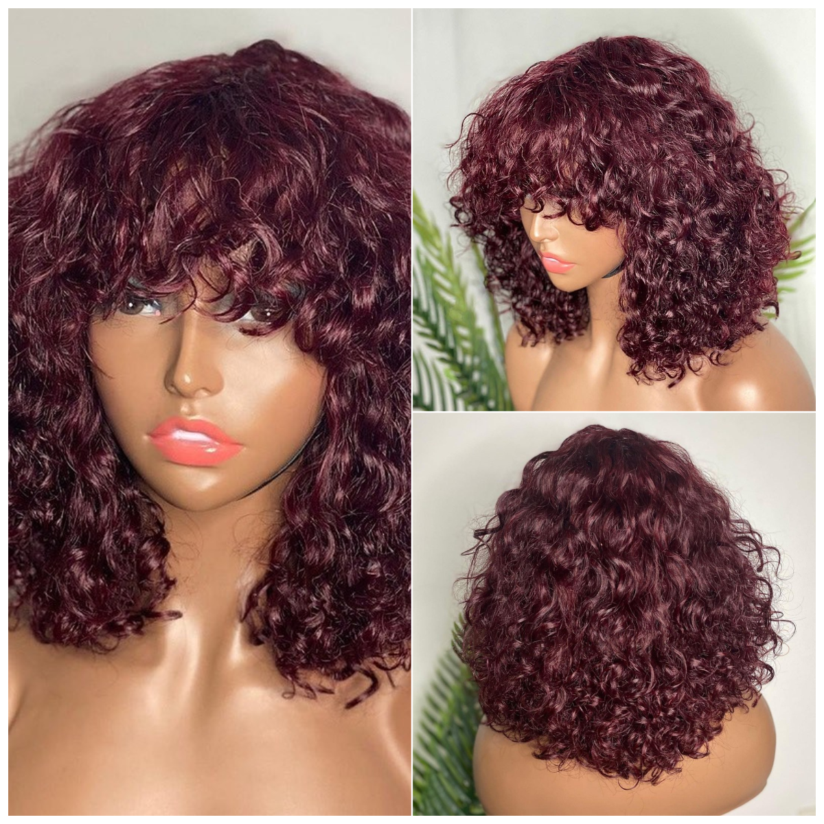 Wine Color Virgin Hair Water Wave Bob Wig