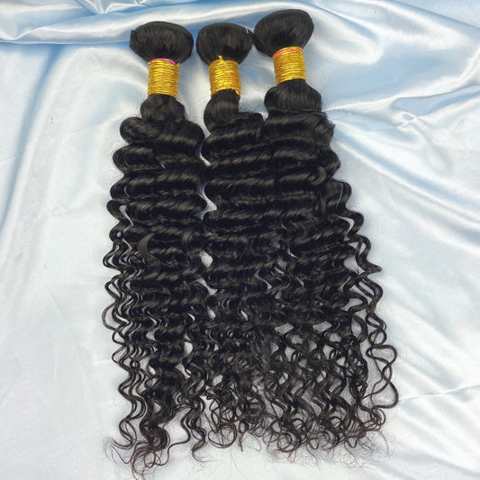Deep Wave 100% Cheveux Humains 3 Faisceaux Noir Naturel