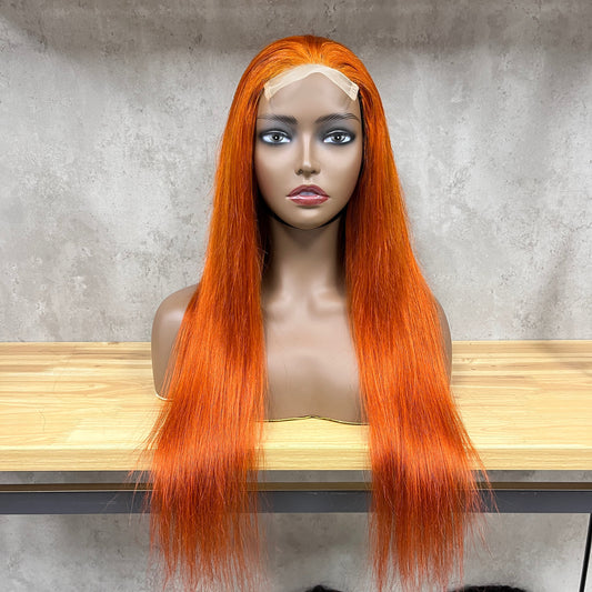 P350 Orange 4x4 Dentelle Remy Cheveux Humains Fermeture Raide Perruques