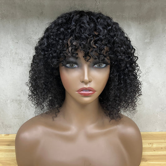 Perruque à franges de cheveux humains bouclés crépus Nuture