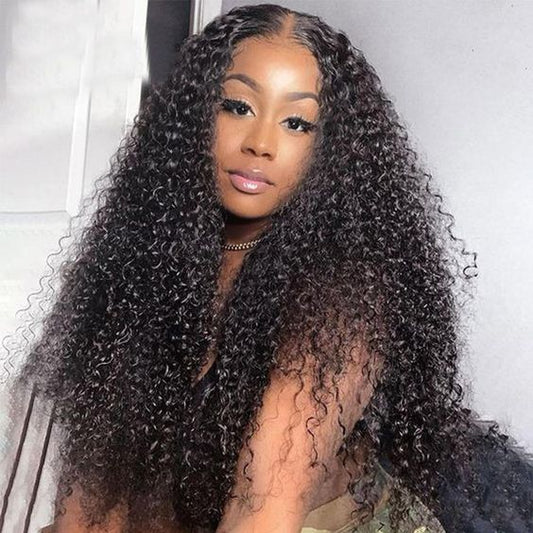 Kinky Curly 100% Cheveux Humains 13x4 Lace Frontal Noir Naturel