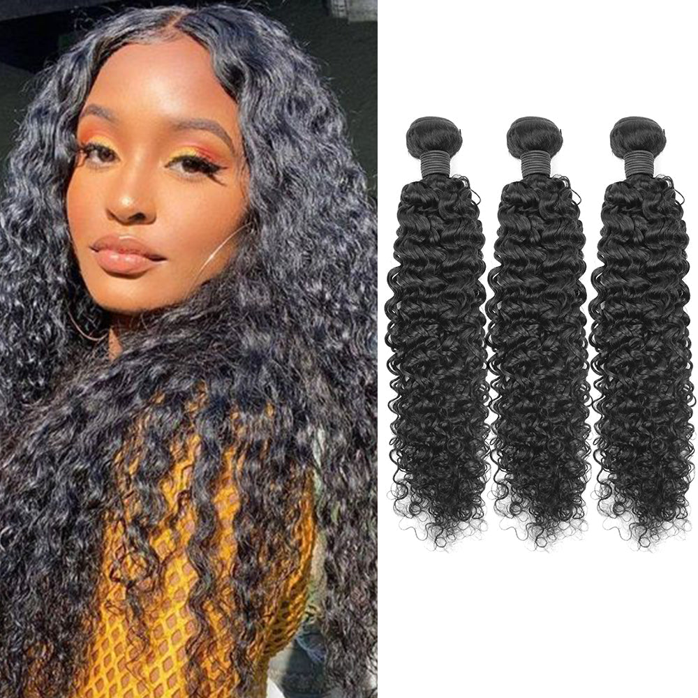 Kinky Curly Remy Human Hair 3 Bundles Natural Black