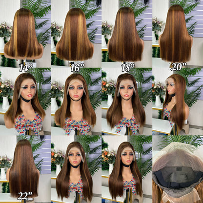 High Quality Mix Honey Brown Frontal Raw Hair Super Double Drawn Bob Wigs