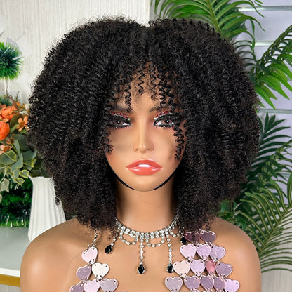 High Quality Nature Black Kinky Curly Raw Human Hair Wigs