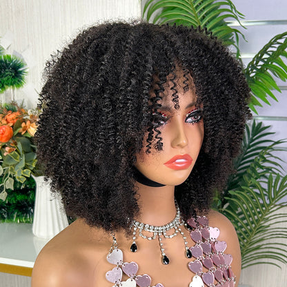 High Quality Nature Black Kinky Curly Raw Human Hair Wigs