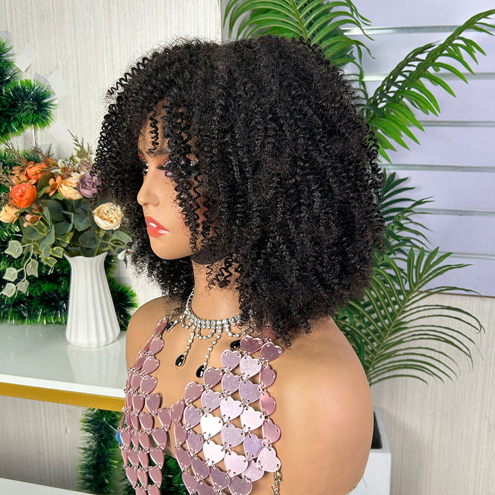 High Quality Nature Black Kinky Curly Raw Human Hair Wigs