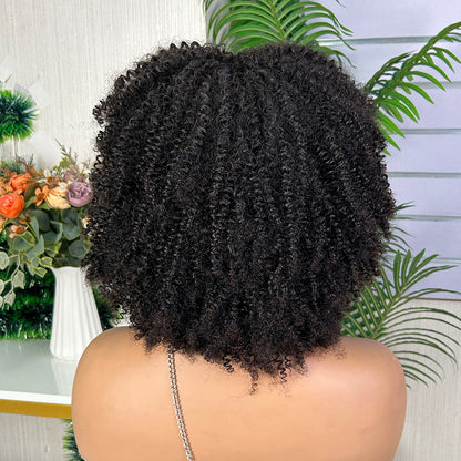 High Quality Nature Black Kinky Curly Raw Human Hair Wigs