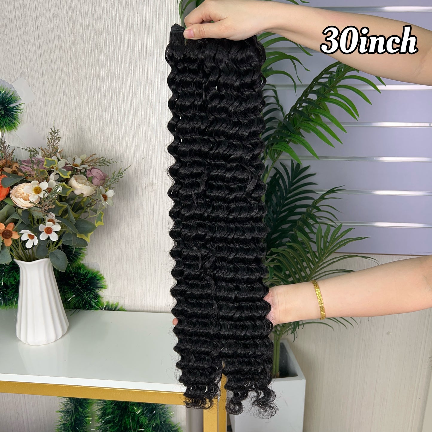 Nature Black Raw Hair Super Double Drawn Kinky Curly With 2 Bundiles