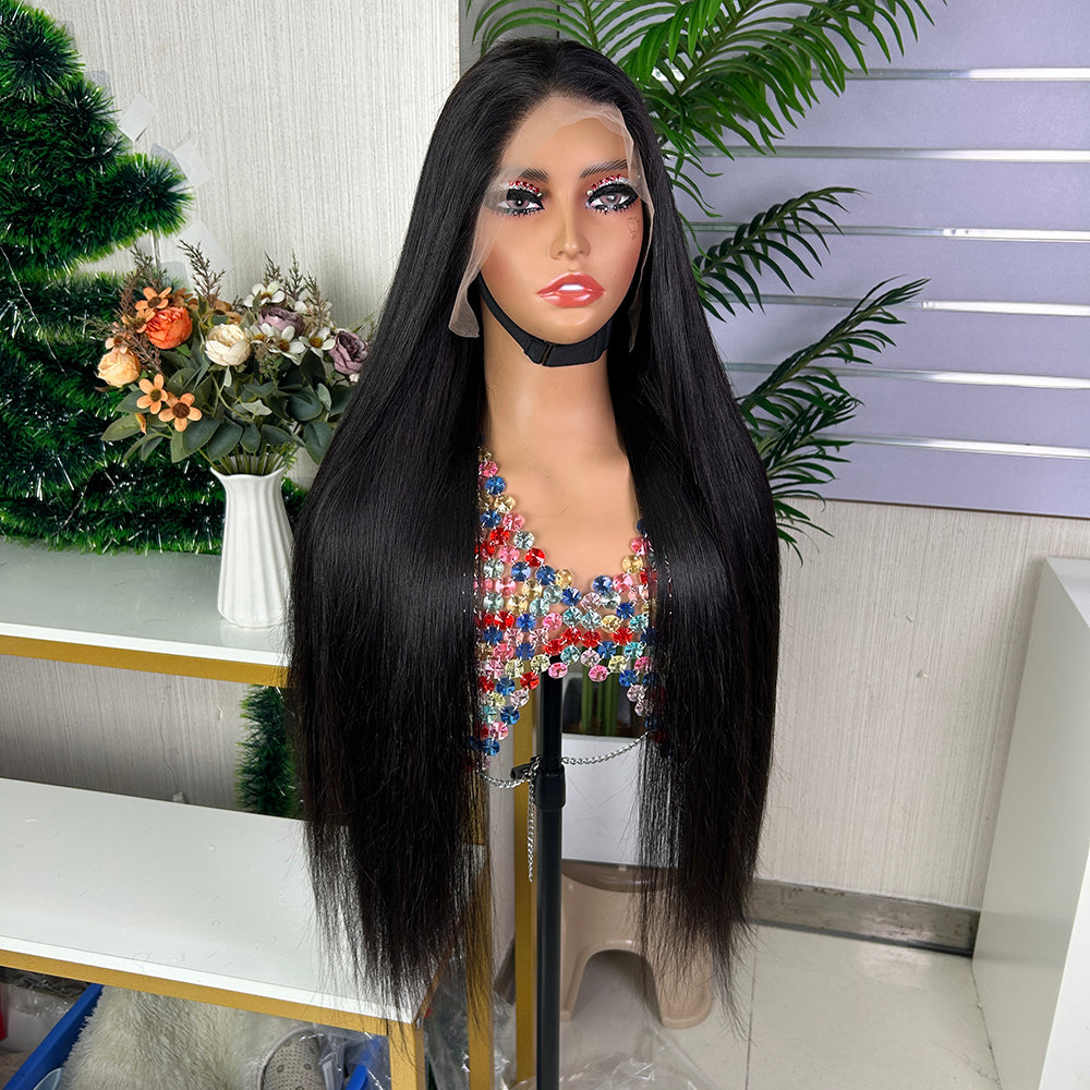 High Quality Nature Black Vietnam Bone Frontal Straight Long Hair Wigs