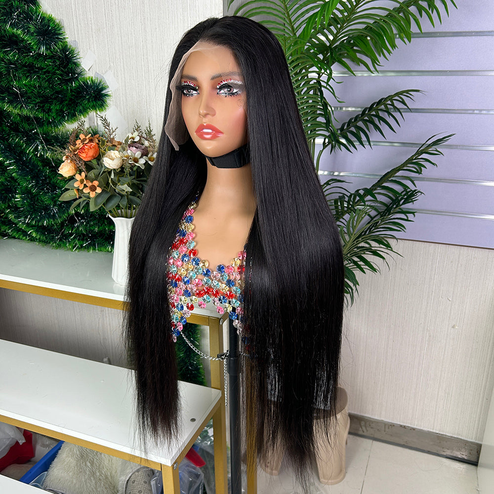 High Quality Nature Black Vietnam Bone Frontal Straight Long Hair Wigs