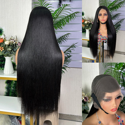 High Quality Nature Black Vietnam Bone Frontal Straight Long Hair Wigs