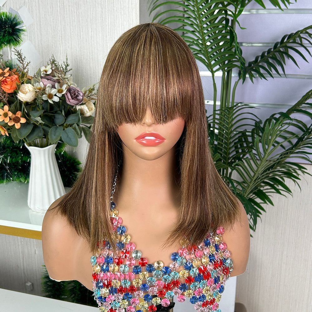 Piano Raw Human Hair Straight Fringe Wigs