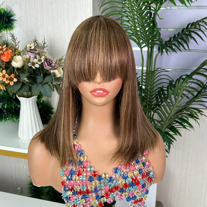 Piano Raw Human Hair Straight Fringe Wigs