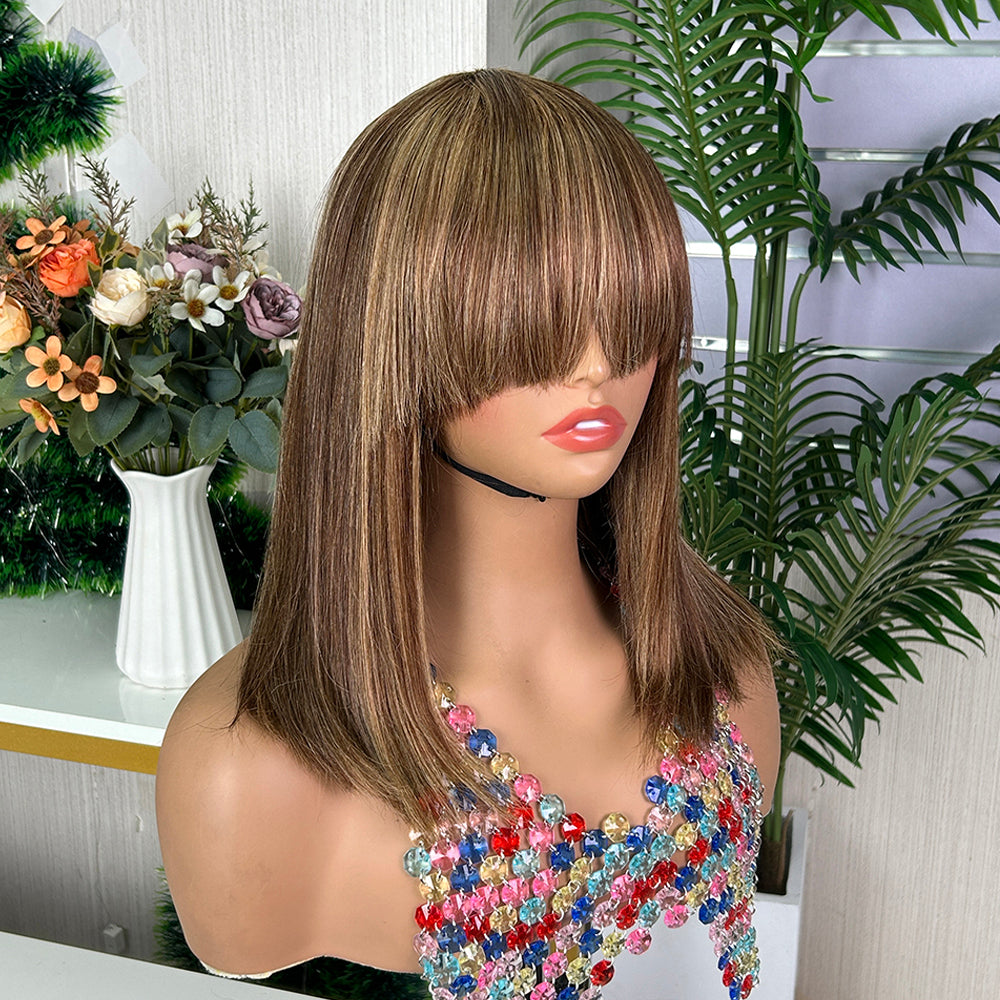 Piano Raw Human Hair Straight Fringe Wigs