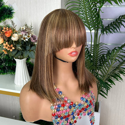 Piano Raw Human Hair Straight Fringe Wigs
