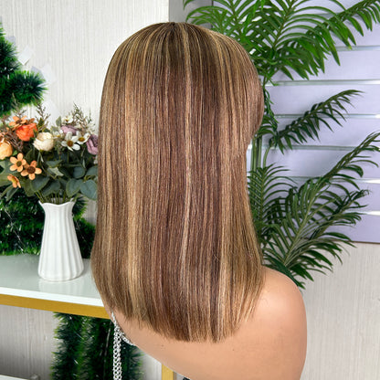 Piano Raw Human Hair Straight Fringe Wigs