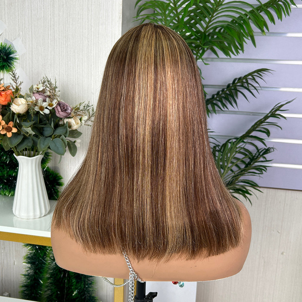 Piano Raw Human Hair Straight Fringe Wigs