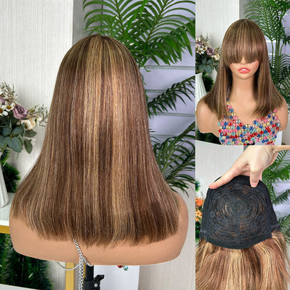 Piano Raw Human Hair Straight Fringe Wigs