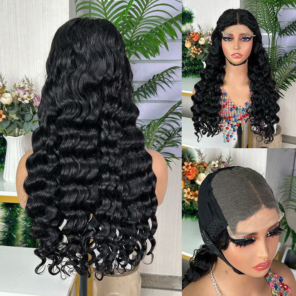 Nature Black 5x5 Lace Closure Raw Hair Loose Deep Wigs
