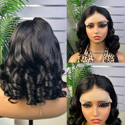 High Quality Nature Black Loose Boncy Virgin Human Hair Wigs