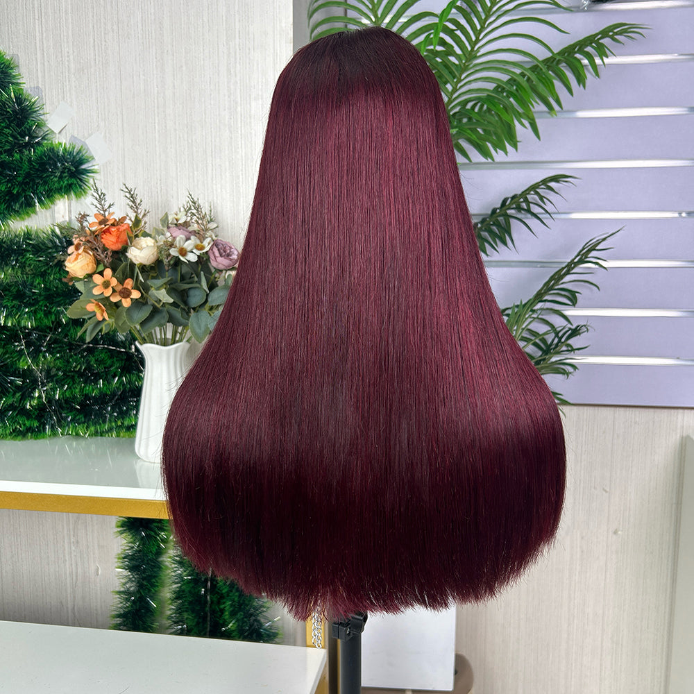 High Quality Burgundy Raw Hair Closure Super Double Drawn Bob Wigs