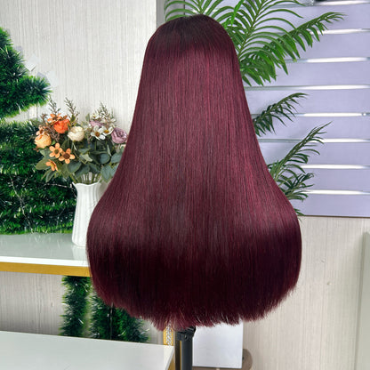 High Quality Burgundy Raw Hair Closure Super Double Drawn Bob Wigs