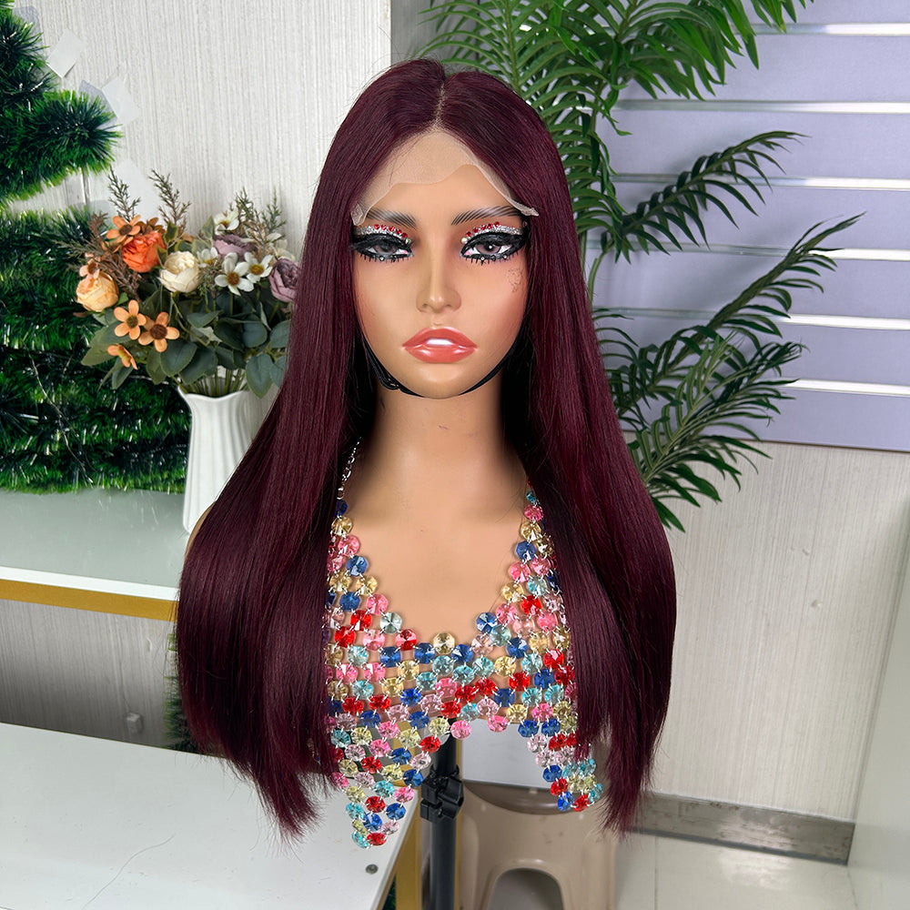 High Quality Burgundy Raw Hair Closure Super Double Drawn Bob Wigs
