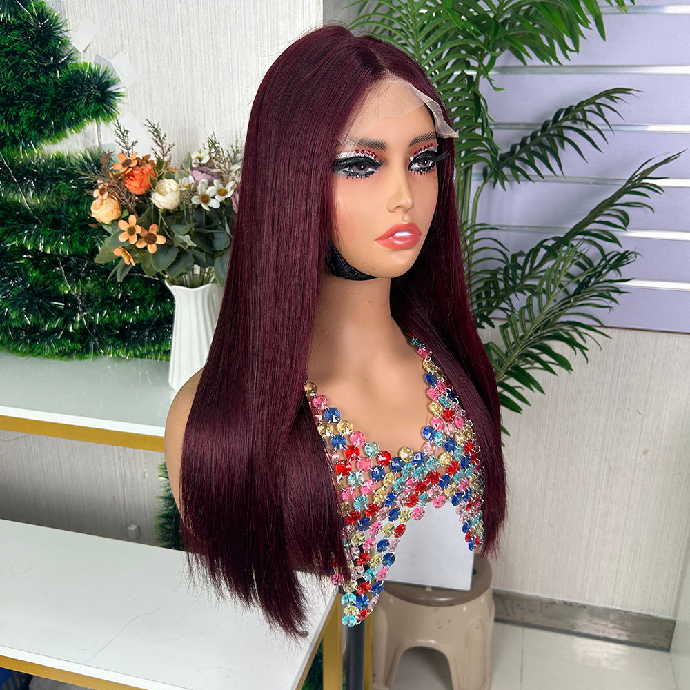 High Quality Burgundy Raw Hair Closure Super Double Drawn Bob Wigs